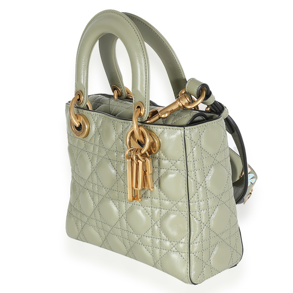 Christian Dior Green Crinkled Patent Cannage Lucky Badges My Lady Dior Bag - Picture 4 of 12